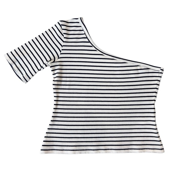 RITA ROW Ras Striped Blue Top One-Shoulder Size Large - Picture 2 of 15